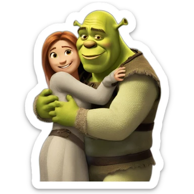 Shrek does a hug to fiona sticker