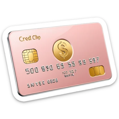 Blush pink credit card with gold chip and silver embossed numbers, minimal design, no logos, soft 3D style. sticker