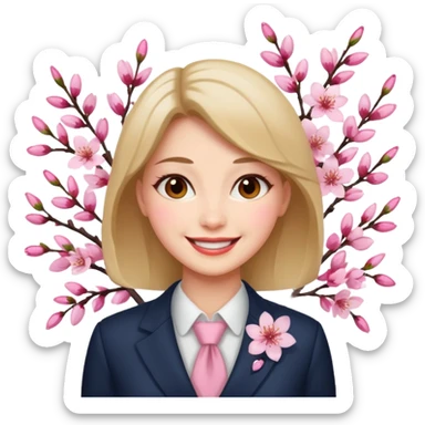 business woman with cherry blossom sticker