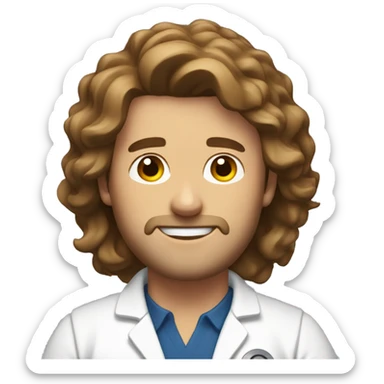 male physical therapist with brown wavy hair and white coat sticker