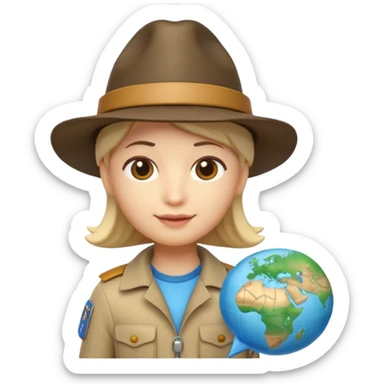 Apple Memoji-style 3D emoji of an explorer with a map and hat, soft shading, rounded shapes, no background.
 sticker
