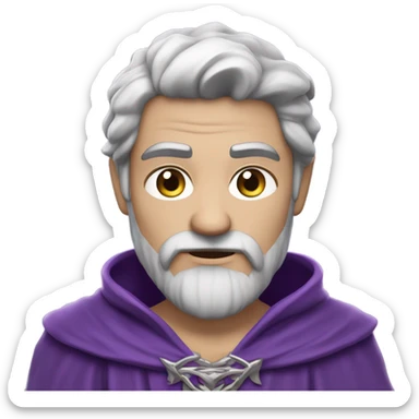 A fierce wizard wearing purple and silver. He is Caucasian skin, 37 years old black hair. Full body image. ￼ sticker