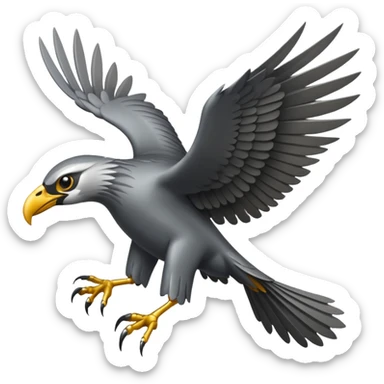 Emoji-style icon of a large metallic predatory bird flying, sharp wings, steel texture, dramatic pose, no gold no yellow sticker