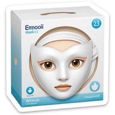 a beauty product box of white mask pack with rounded eyehole sticker