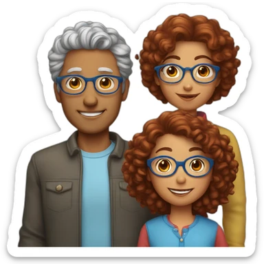 family of four father with gray hair mother with red curly hair and blue glasses son with brown hair and little daughter with curly brown hair sticker