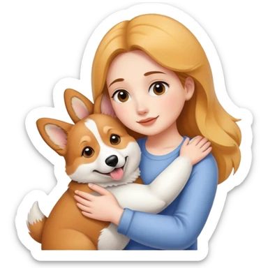 White skin girl hug corgi sticker
