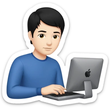man with black hair using a pc sticker