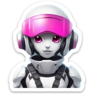 White, Chibi, White body, Anthro-Sona-Lizard-Alien-Salazzle-Mew-Fakémon, with pink eyes, with a futuristic visor-helmet, techwear-cyberpunk suit, Full Body sticker