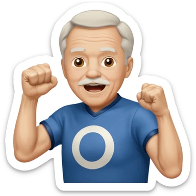 A grandpa in a vintage jersey, pumping his fist and shouting proudly. sticker