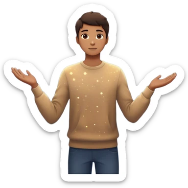 A young man stands in a vast, starry universe, surrounded by floating particles of light. Each particle represents a choice, a moment, a memory—his personal universe. He reaches out, touching one, knowing that everything he does stays in this space forever.  sticker