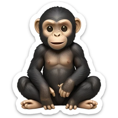 cinematic-cute chimpanzee-realistic-full-body-sitting-emoji,-long-powerful-arms-resting-on-its-knees,-expressive-dark-eyes-filled-with-intelligence-and-curiosity,-coarse-black-fur-textured-and-detailed,-softly-wrinkled-face-hinting-at-a-mischievous-smile,-slightly-open-mouth-showing-a-glimpse-of-teeth,-simplified-yet-realistic-focused-features,-highly-detailed,-glowing-with-a-warm-jungle-light

 sticker