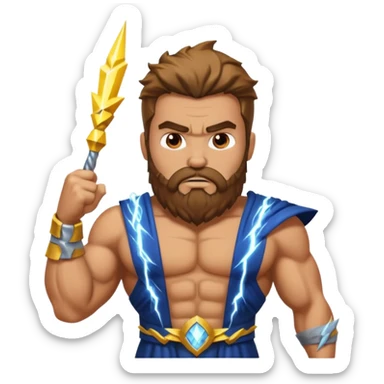 An emoji of the Greek god Zeus. He is a powerful, bearded man with a serious expression, holding a lightning bolt. sticker
