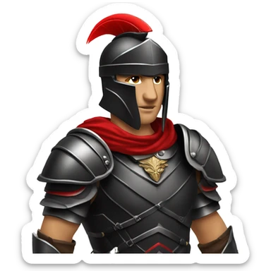 Fantasy spartan warrior male wearing detailed black armor with a red plumed helmet
 sticker