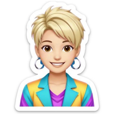 A stylish young idol in colorful stage outfit, trendy hairstyle with dyed highlights sticker