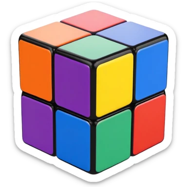 A 3x3 Rubik's Cube with rainbow colors: purple, blue, green, yellow, orange, red, minimalist iOS emoji style sticker