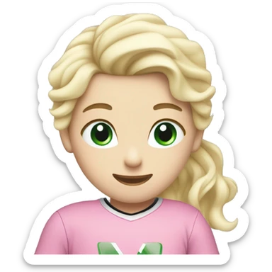 A hockey boy and a figure skating girl hugging the girl has blond hair and blue eyes the boy has black hair with green eyes the girl is wearing pink sticker