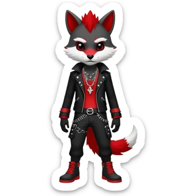 Anthropomorphic Anthro Furry punky gothic black white and red badass cool stylish handsome smexy Animal-furry-fursona  (full body) sticker
