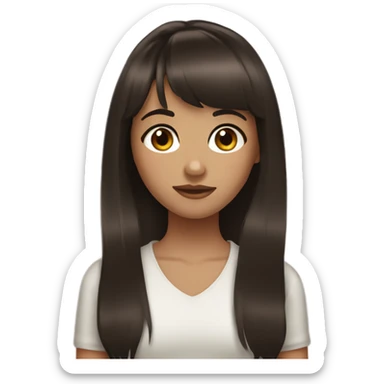 Dark brown long hair bangs girl with hazel eyes sticker
