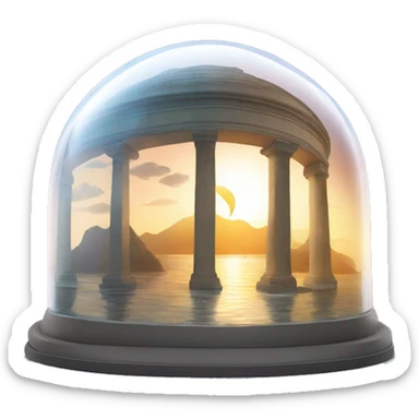 Semi-circular glass dome with the sun and moon inside and land and water on the bottom sticker
