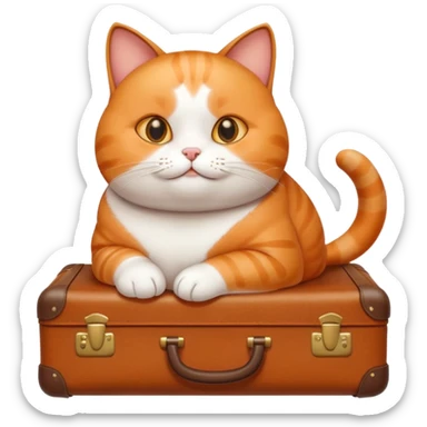 A chubby cat sitting proudly next to a neatly packed suitcase. sticker
