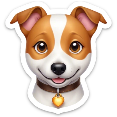 Cinematic Cute Jack Russell Terrier Portrait Emoji, Head tilted playfully and inquisitively, featuring a charming, small yet spirited body with a smooth, glossy coat, round, sparkling eyes full of delightful curiosity, and an endearing, mischievous smile, Simplified yet irresistibly adorable features, highly detailed, glowing with a warm, inviting glow, high shine, affectionate and lively, stylized with a touch of whimsical canine charm, soft glowing outline, capturing the essence of a mischievous yet lovable Jack Russell Terrier that seems as if it could scamper out of the screen into your arms! sticker