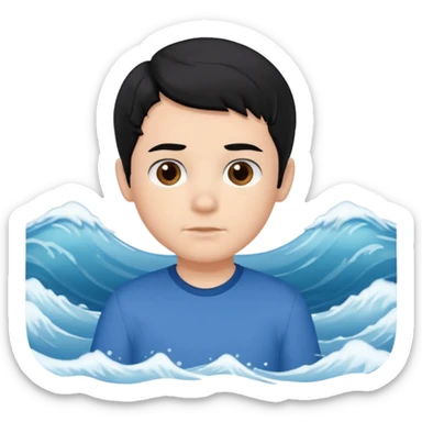 Siyah saçlı saçları öne doğru dalgalı bir şekilde beyaz tenli kahverengi gözlü küçük erkek çocuk sticker