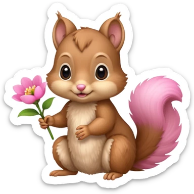 baby squirrel hold a flower sticker