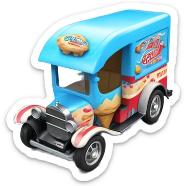 Hot wheels style, ice cream truck from 1917 with wide mag wheels, blue sticker
