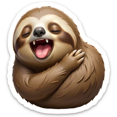 Cinematic Cute Yawning Sloth Portrait Emoji, Head tilted slightly with a dramatic, wide-open yawn, showcasing a languid, cuddly form with drowsy, half-closed eyes and an open, relaxed mouth, Simplified yet irresistibly adorable features, highly detailed, glowing with a soft, cozy glow, high shine, relaxed yet expressive, stylized with a dash of whimsical sluggish charm, soft glowing outline, capturing the essence of a drowsy yet affectionate sloth that appears ready to stretch out for a long nap! sticker