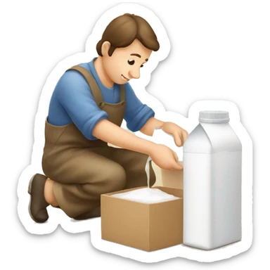 artisan placing a stationery milk box sticker