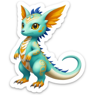 colorful lush ethereal divine exotic patterned beautiful elegant pretty realistic Fakémon-Digimon-Fionbri-Trico-creature (full body) sticker