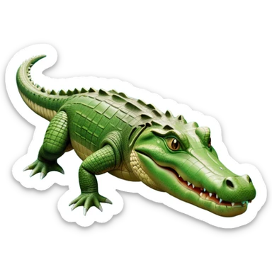 cinematic-crocodile-realistic-full-body-on all fours-emoji,-massive-scaled-body-partially-submerged-in-shallow-water,-head-tilted-dramatically,-rough-green-and-brown-hide-textured-with-deep-ridges,-simplified-yet-realistic-focused-features, head held high sticker