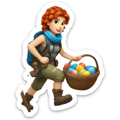 Greek Female winter mountaineer red hair white skin climbing with Greek Flag and Easter eggs basket sticker