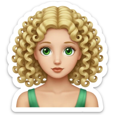woman with blonde 3b springy ringlet curls and green eyes sticker