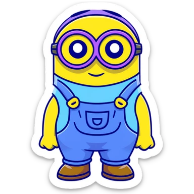 yellow minion with one eye, goggles, blue overalls sticker