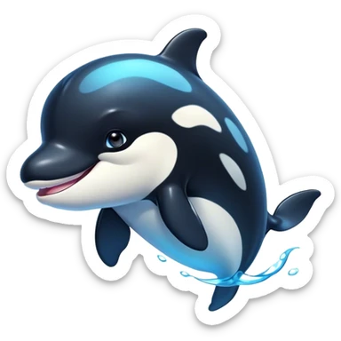 Cinematic Cute orca Portrait Emoji, Head tilted playfully and inquisitively, featuring a smoothly rounded body with bright, sparkling eyes and an adorable, friendly smile, Simplified yet irresistibly adorable features, highly detailed, glowing with a warm, ocean-blue glow, high shine, affectionate and lively, stylized with a touch of whimsical aquatic charm, soft glowing outline, capturing the essence of a mischievous yet endearing orca that seems as if it could leap right into your heart! sticker