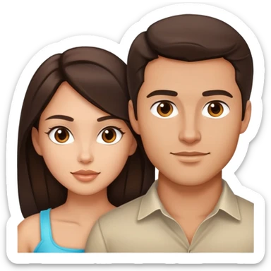 Handsome brunette man and beautiful brunette woman with light tan skin, bust portrait sticker