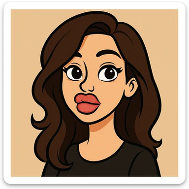 cartoon style portrait of a brunette woman with puffy lips, plain background sticker