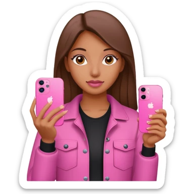 chica "baddie" con un iphone 13 rosa en la mano como sacando foto sticker