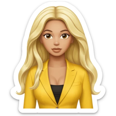 Beyonce with platinum blonde long hair, yellow outfit sticker
