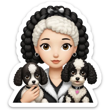 Poodle and Black ponytail girl say goodbye sticker