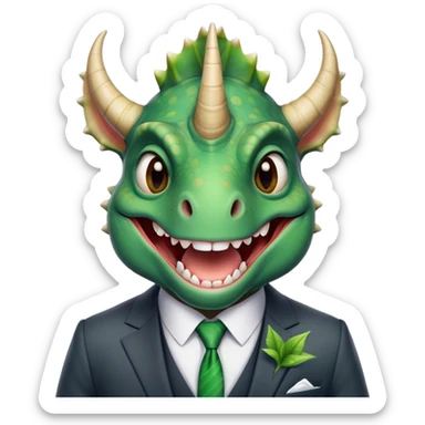 kind face of a triceratops in a suit laughing with tears sticker