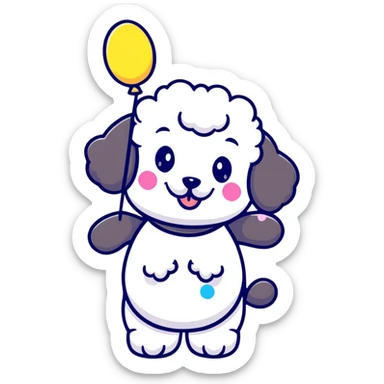 smiling poodle holding a confetti sign board, cheeks blushing sticker