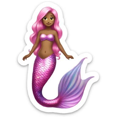 Iridescent mermaid tail full body long hair pink sticker