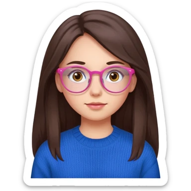brunette girl whit blue sweater, long hair, brown eyes, pink eyeglasses  sticker
