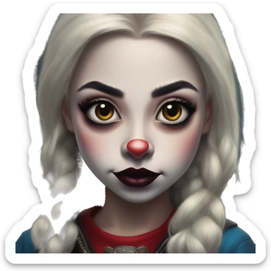 Gnome Jasmine in Harley Quinn style, oil paint, mysterious eyes, intricate lips, masterpiece portrait, odd perspective, beautiful, desirable, logical sticker
