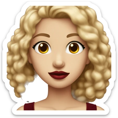 girl wearing a  burgundy corset dark blond boucle hair red lips hazel eyes sticker