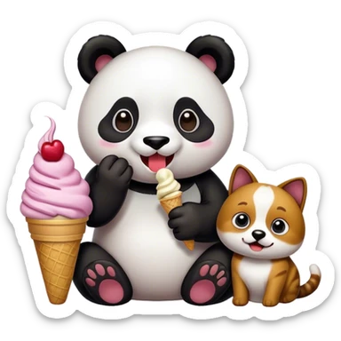Panda eating ice cream + A happy cat emoji + A cool dog emoji sticker