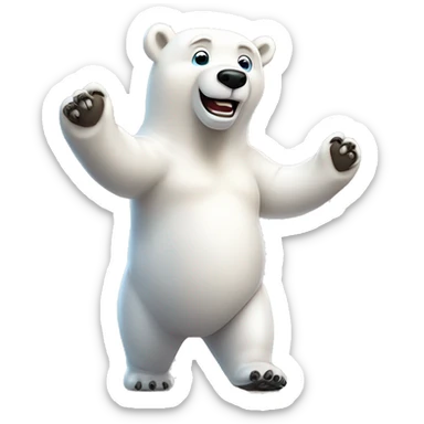 3D cartoon polar bear character, small body with big head, plain background, joyful pose. –ar 3:4 –v 6.1 sticker