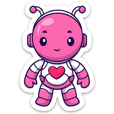 pink robot girl with a cute bow on top and heart decorations on her body sticker